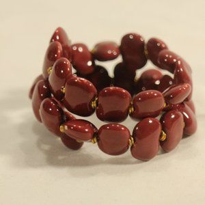 KAZURI Beads Shale Dark Red Hand-Made Wraparound Bracelet OS